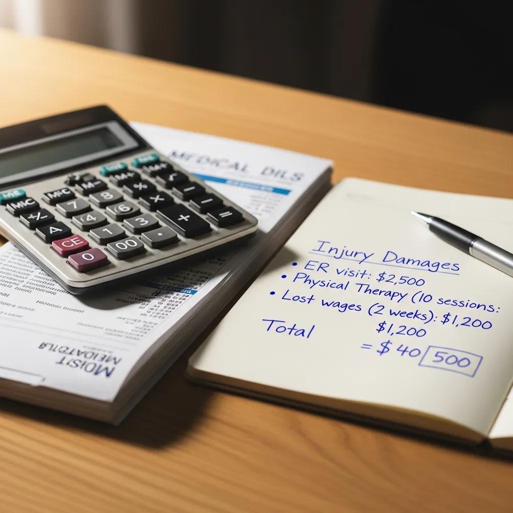 Gendlin, Liverman & Rymer | How to Calculate Personal Injury Claim Value Calculator and medical bills on a desk, illustrating the calculation of injury damages