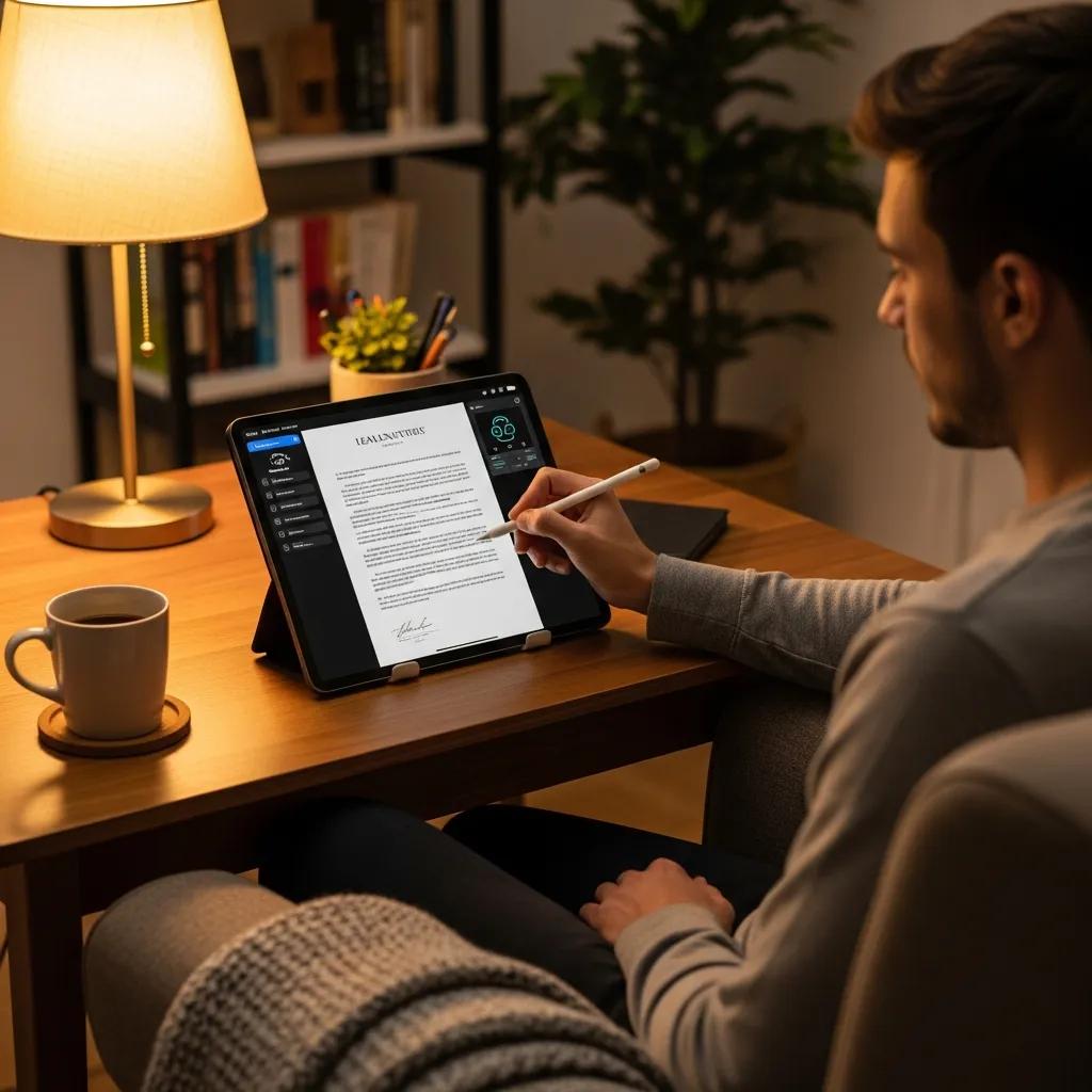 Gendlin, Liverman & Rymer | Sign Legal Documents Online for Injury Claims Individual signing legal forms remotely on a tablet in a cozy home environment