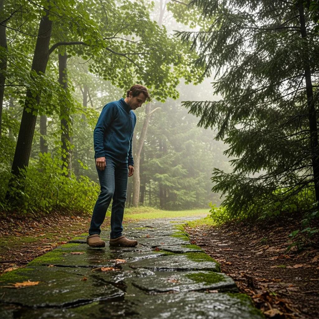 Gendlin, Liverman & Rymer | How to Prevent Slip and Fall Injuries Individual wearing non-slip footwear walking cautiously on a wet surface outdoors